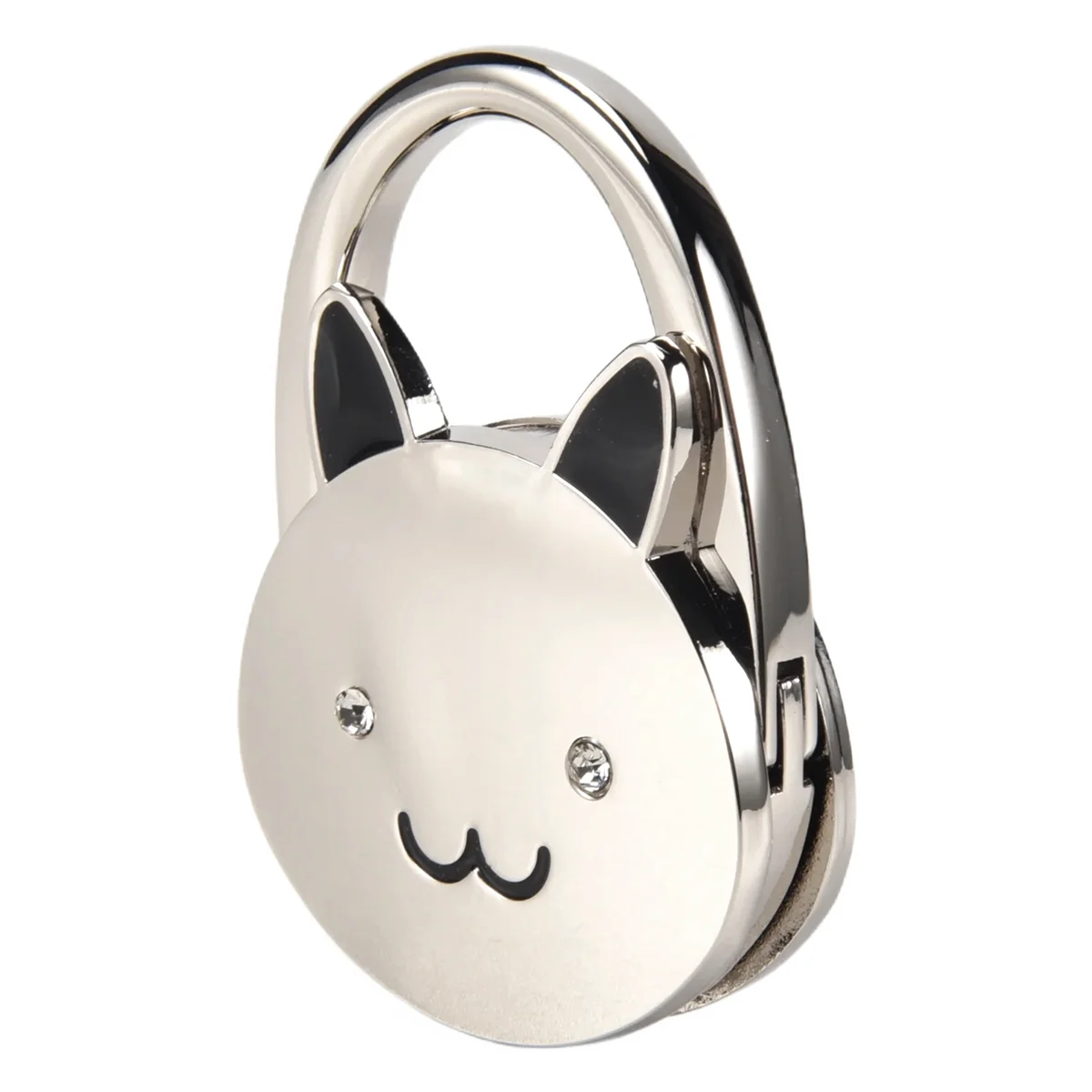 Qualitative Black Cat Cartoon Foldable Silver Tone Handbag Hook Antislip Rubber Base