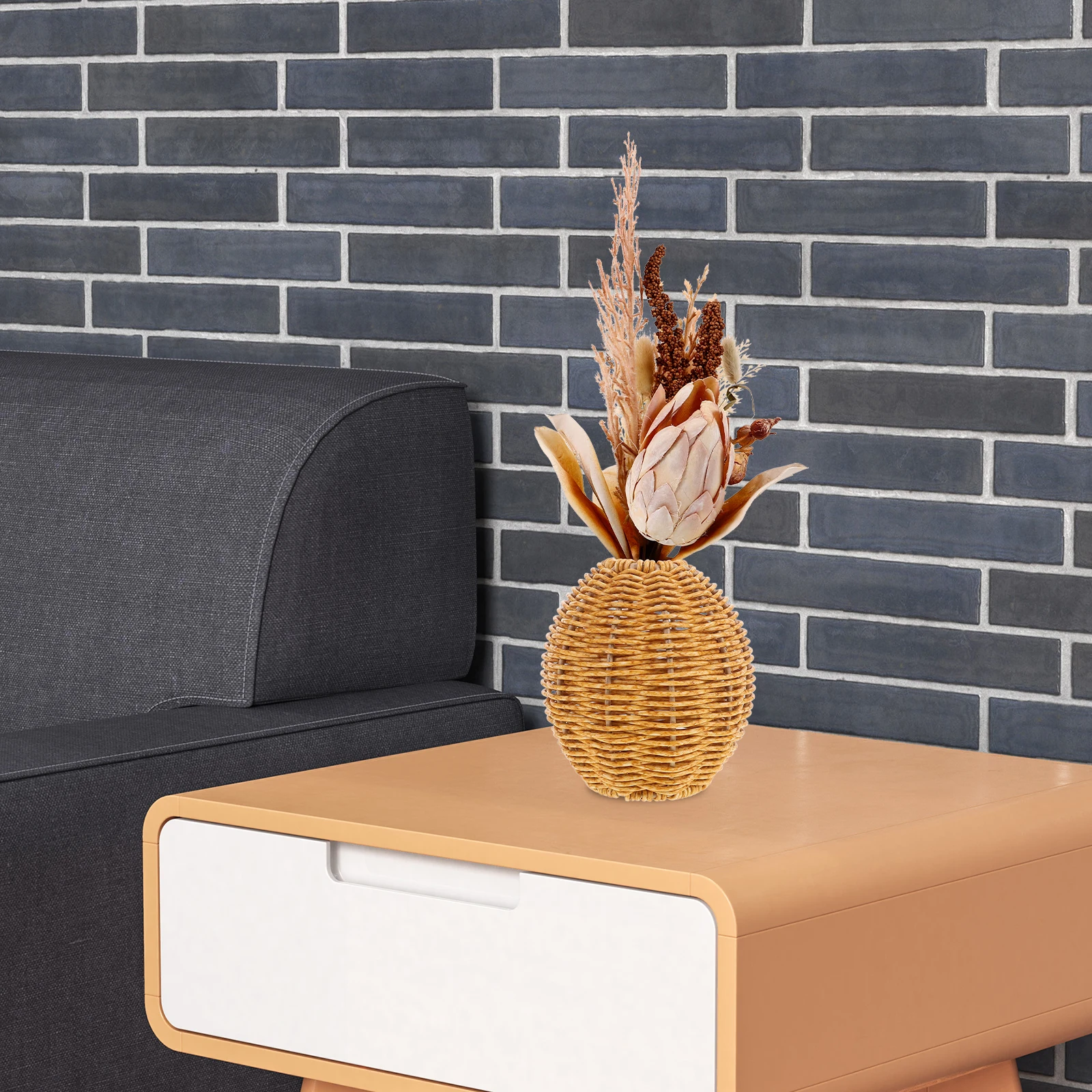 

Imitation Rattan Woven Flower Vase Rustic Decorative Vase Flower Arrangement Container for Home Table Decoration