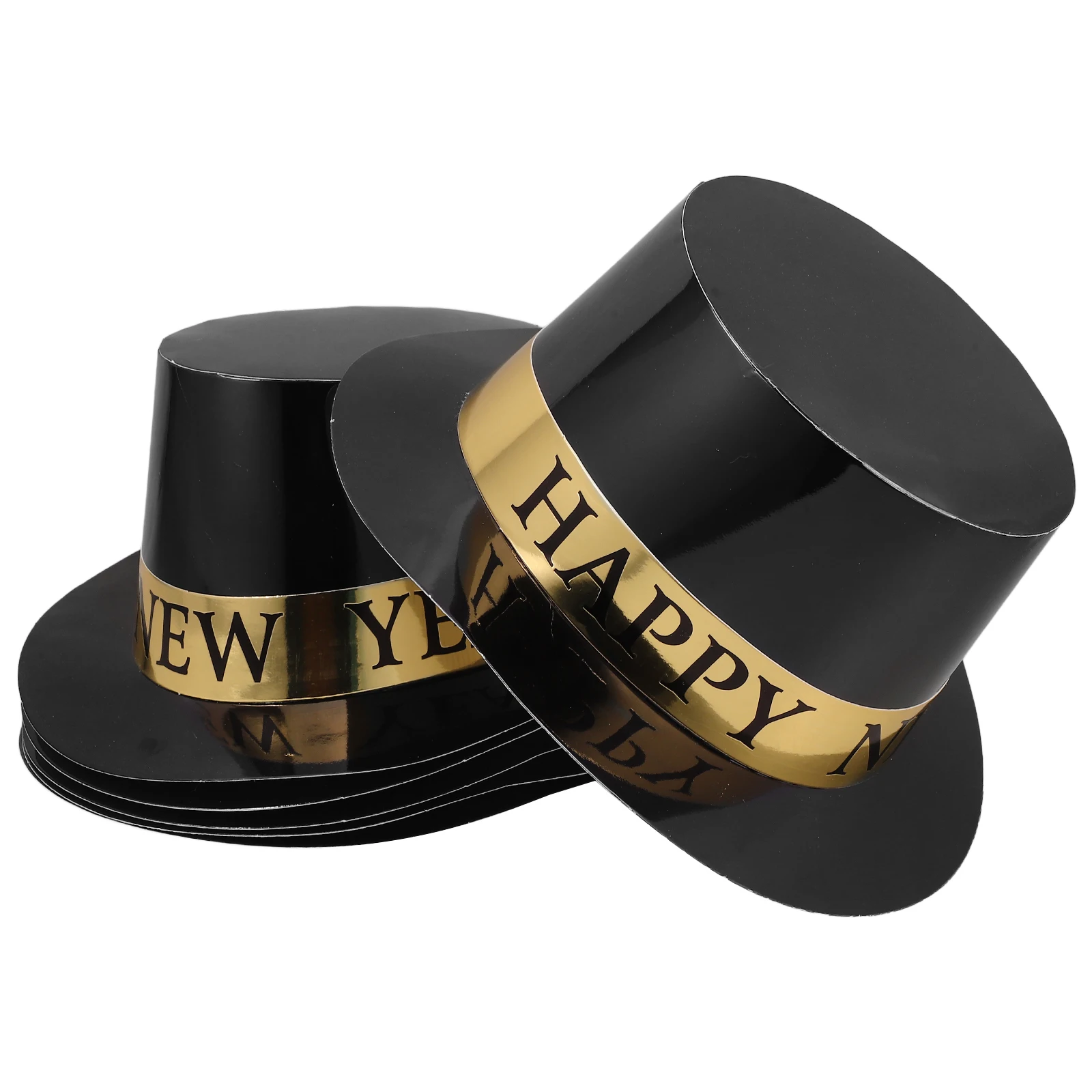 

6pcs Black Happy New Year Cone Hats Hats New Year Eve Paper Cap Comfortable Fashion Party Supplies Men Decorations Cone