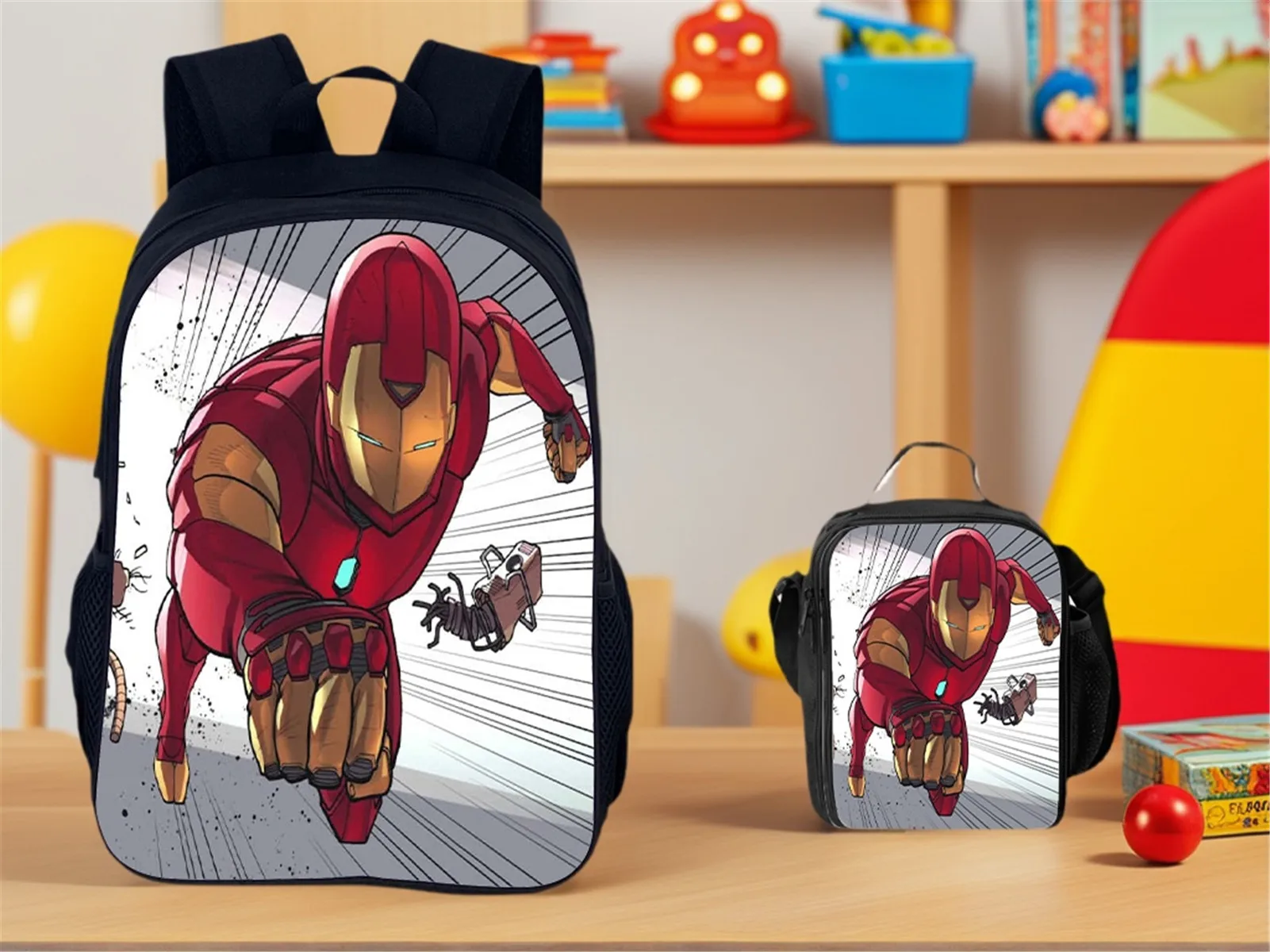 

2 in 1 Iron Man Backpack Set Lightweight Student Schoolbag+Insulated Lunch Box,Elementary Boy Girl Waterproof Travel Rucksack