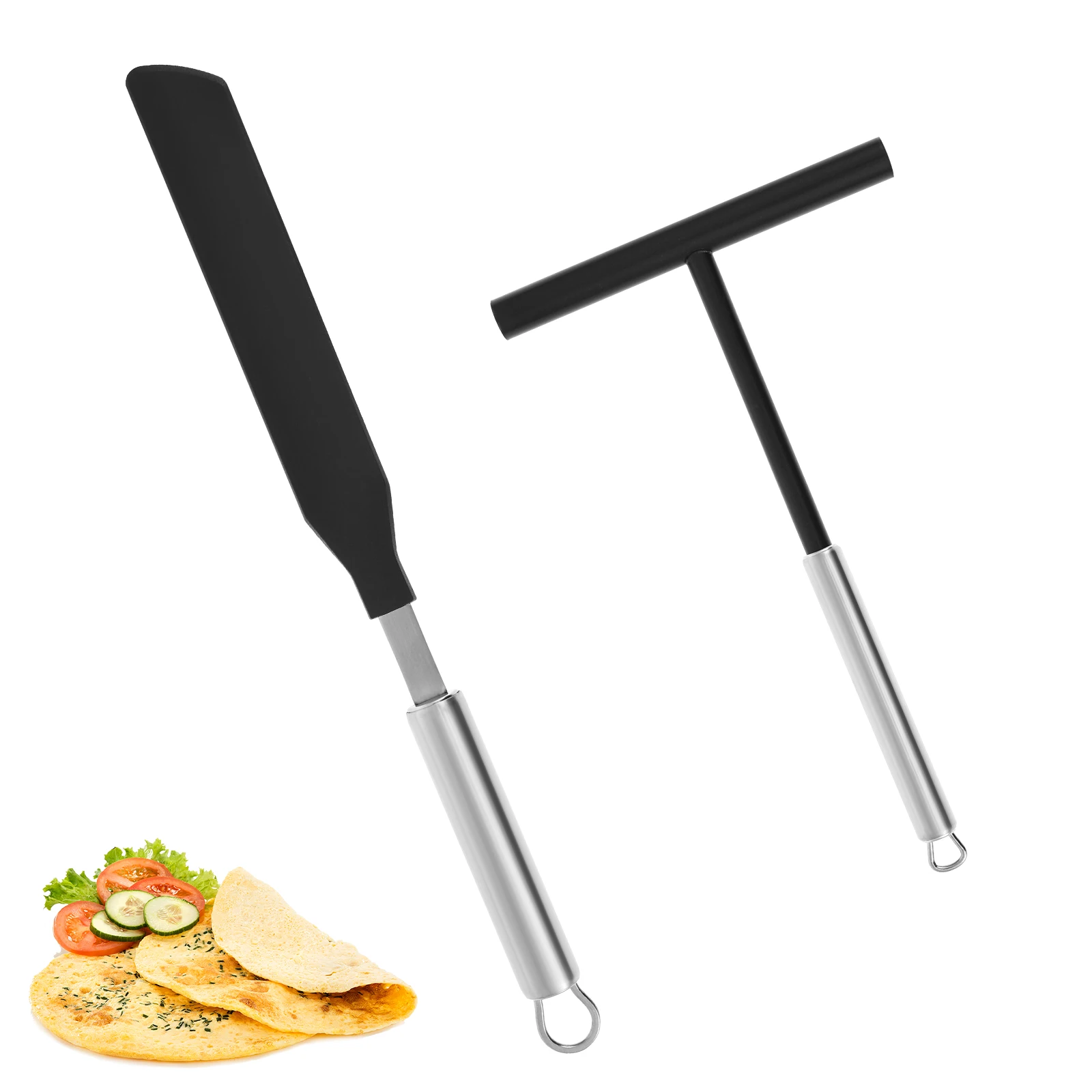 2PCS Crepe Spreader und Spachtel Set Crepe Pan Maker Teig Spreader Spachtel Kuchen Turner Küche Utensil Edelstahl Pfannkuchen