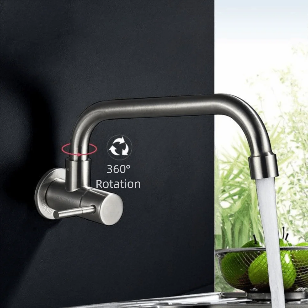 

Настенный поворотный кухонный смеситель с изогнутым изливом, защищающий от брызг, горизонтальный, из нержавеющей стали