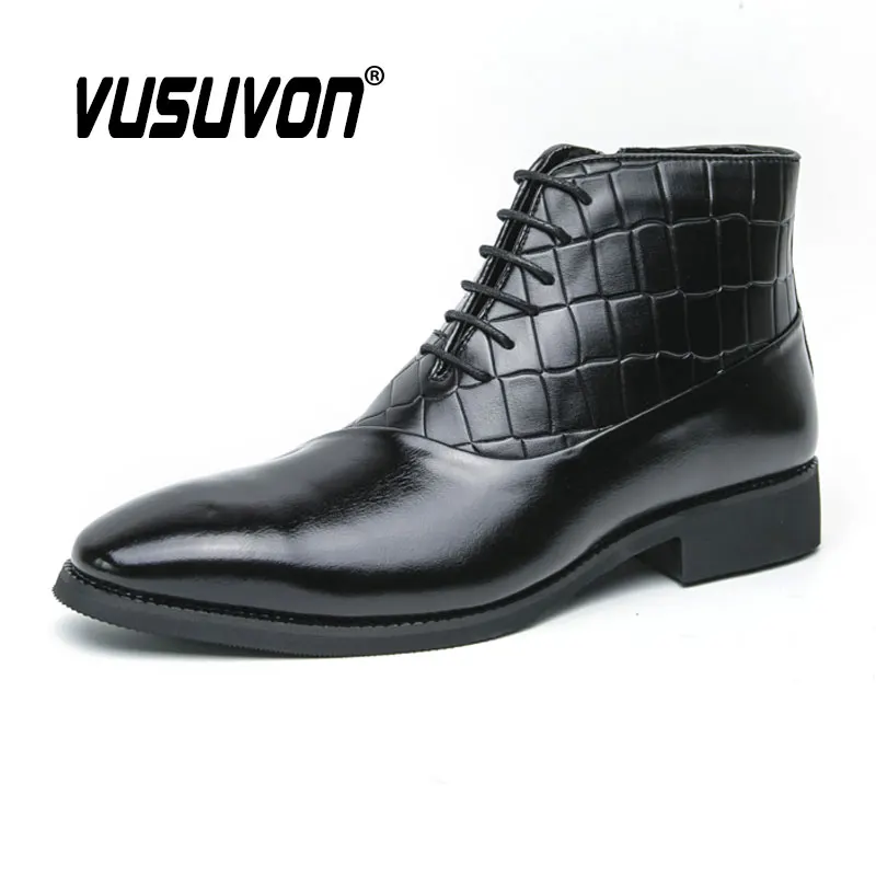 Men  Boots Split Leather Fashion Winter Party Dress Shoes Comfortable Black Safety For Ankle Flats Size 38-46