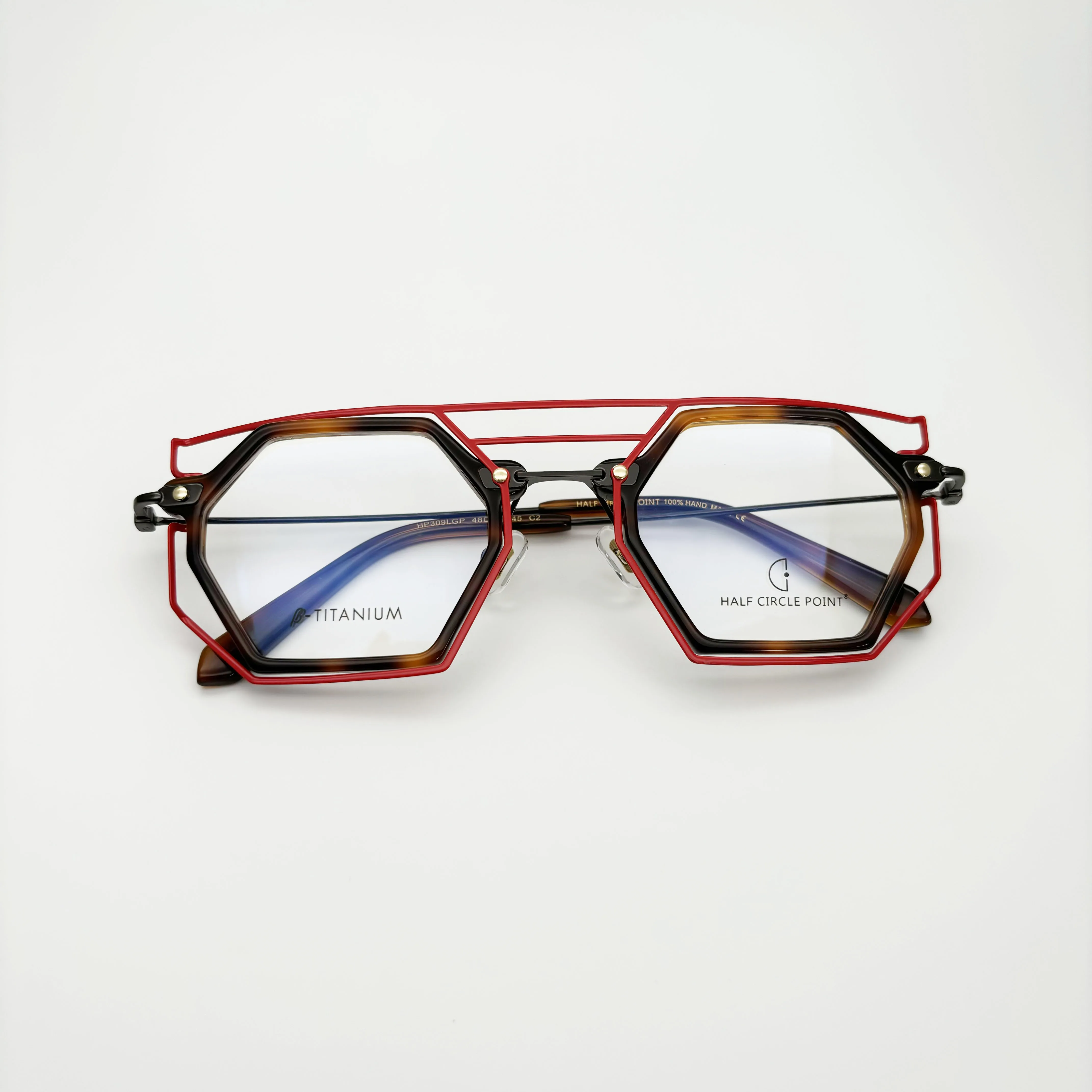 Premium β-Titanium Geometric Glasses, Unique Colorful Rainbow Acetate Temples, 5 Colors Available, Unisex Optical Frame