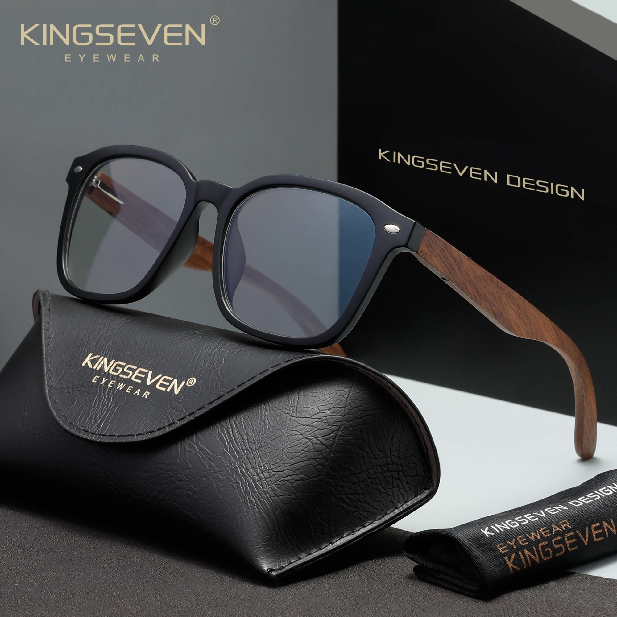 KINGSEVEN Anti-Blue-Ray-Holzbrille für Herren und Damen, blaues Licht blockierend, für Studenten, Computer, schützende, lässige Brille, runde Rahmen