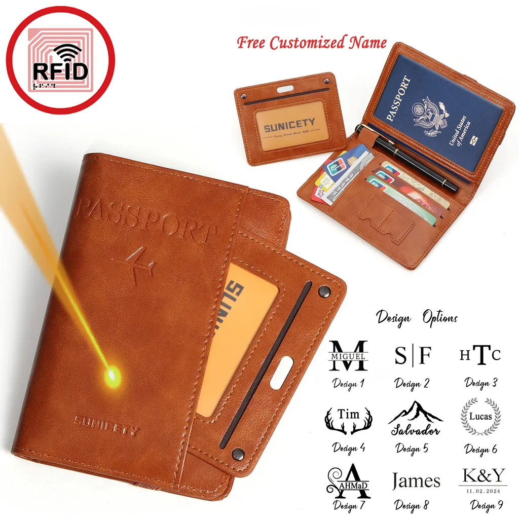 Personalized Custom Name Secure Travel Wallet for Card Documents RFID Blocking Passport Holder Multifunction Passport Cover Case