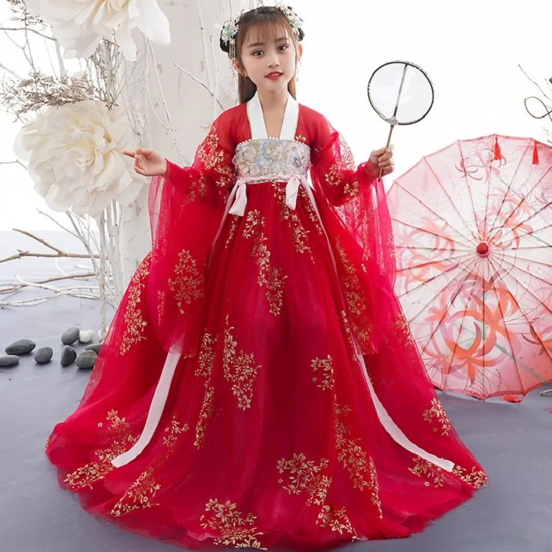 

Girl's Hanfu Summer Baby Ruffles Dress Ancient Chinese Style Cute Little Girl Tang Suit Traditional Children Costume CT044