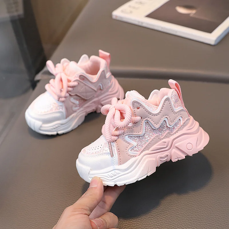 

Girls Platform Shoes Cute Children Sneaker Spring PU Leather White Pink Kids Casual Shoes Sports Tennis Sneaker for Little Girls