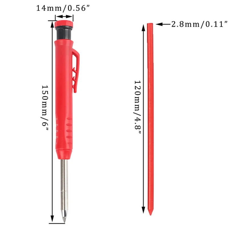 Solid Carpenter Pencil Set Refill Built-in Sharpener Marking Tool Woodworking Deep Hole Mechanical Pencils for Carpenter Scriber