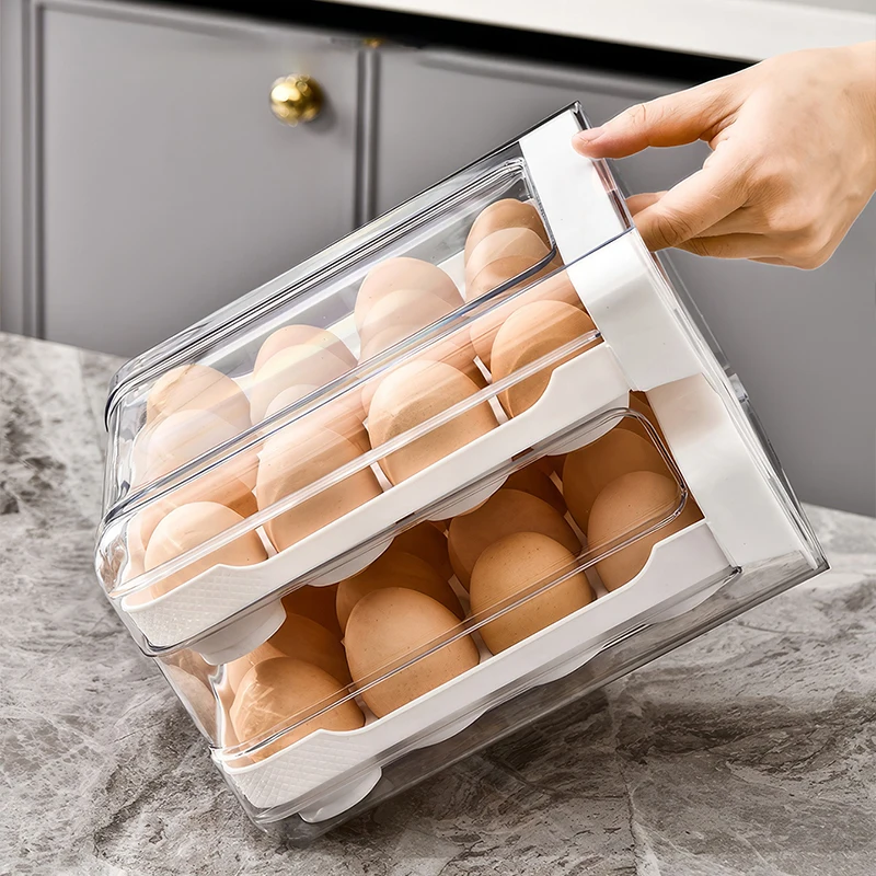 1pcs，Automatic Scrolling Egg Rack Holder Storage Box Egg Basket Container Organizer  Refrigerator Egg Dispenser For Kitchen