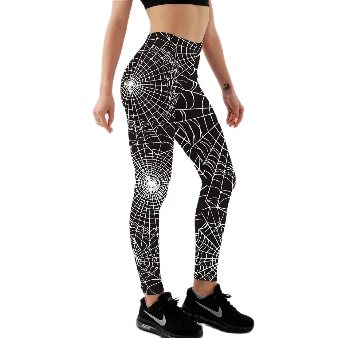 Halloween spider web print high elastic waist slim fit comfortable tight casual leggings for women holiday atmosphere