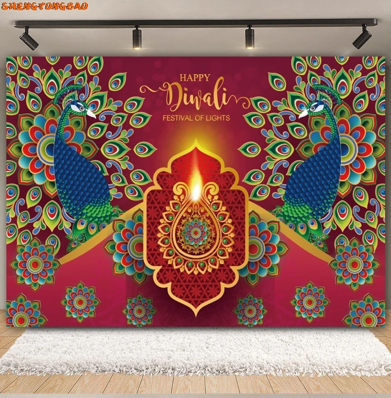 Happy Diwali Backdrop for Photography Candle India Diwali Lights Deepavali Tradition Festival Photo Background Decor