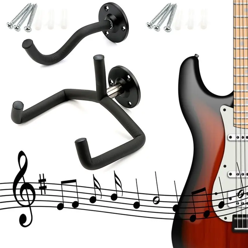 HOES-Set Of 2 Robust Guitar Wall Hanger Hooks For Acoustic & Electric Guitar Mounting