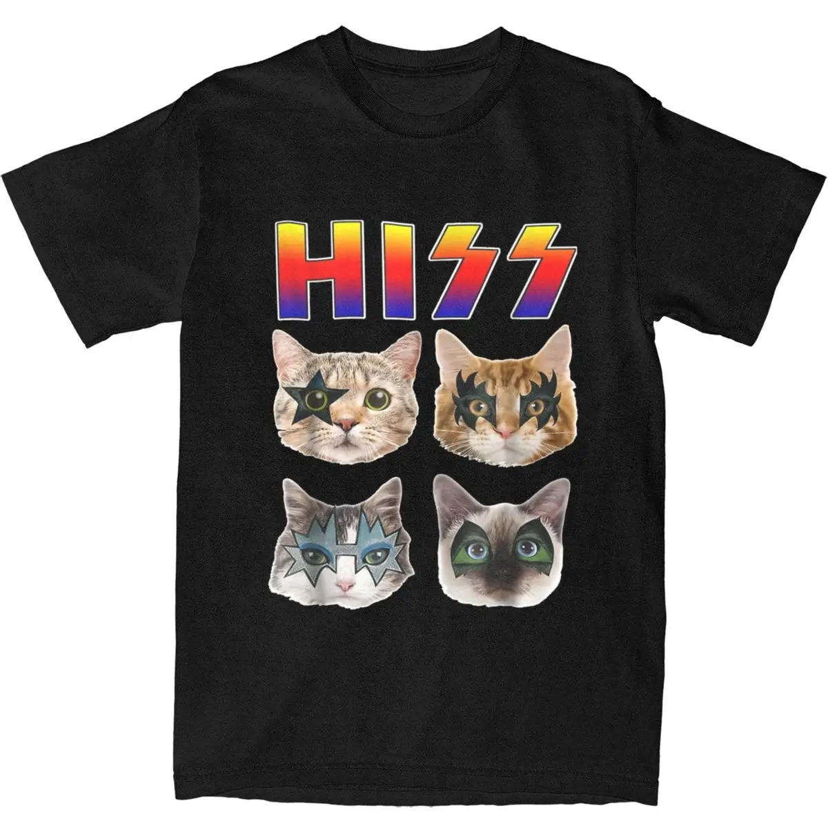 Hiss Funny Cats Kittens Rock Rockin Men Women T Shirt Roll Meow Cat Apparel Vintage Tees T-Shirt 100% Cotton Graphic Clothes