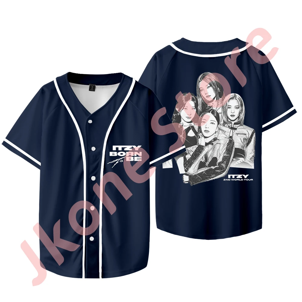 Unisex Kpop ITZY manga curta camisa de beisebol, nascido para ser Tour Merch, camiseta com logotipo novo, moda casual