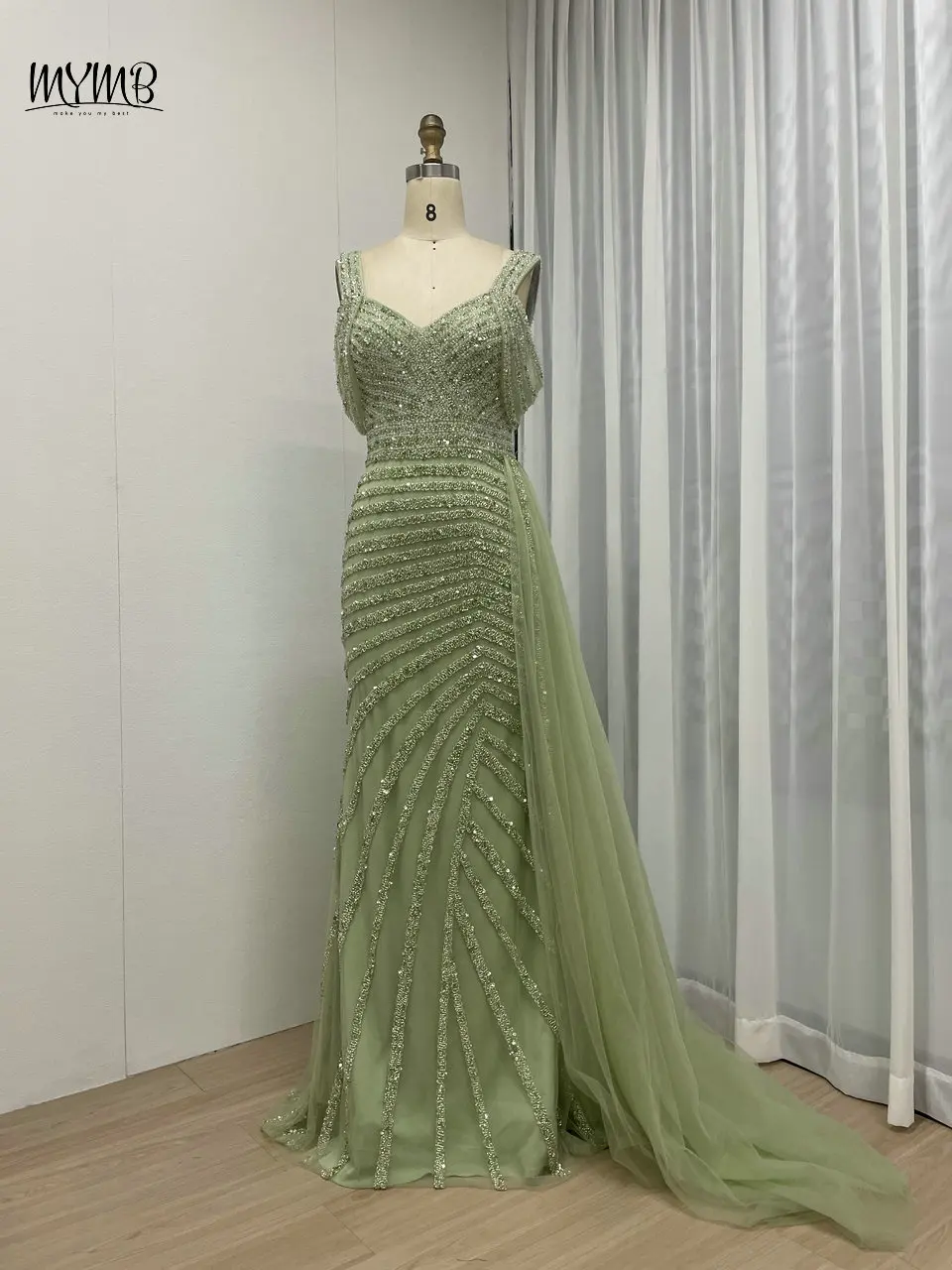 MYMB Off Shoulder Mermaid Arabic Luxury Evening Dresses for Wedding Party Exclusive Beaded Formal Occasion Gowns with Side Train