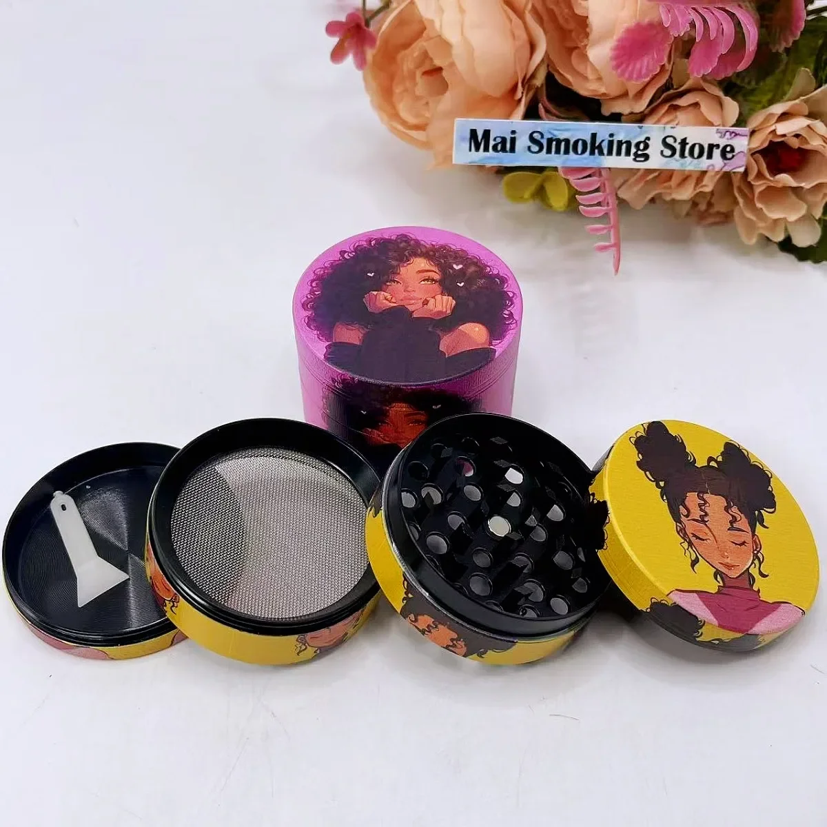 2 بوصة فتاة عشب طاحونة الكرتون 4-Layers دليل الفلفل مطحنة التوابل التوابل هاون العشب الخام التبغ طاحونة السجائر التدخين أداة #1