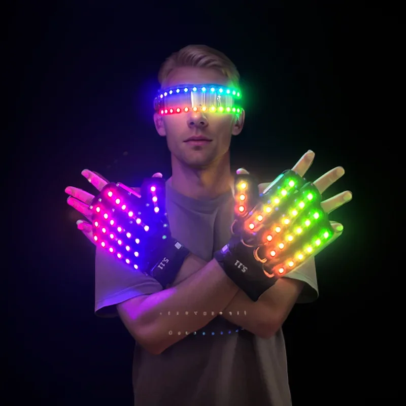 Cool Luminous LED Gloves Glowing Gloves Glasses Men Women Dance Performence Costume Guantes Bar DJ Stage Show Atmosphere Props