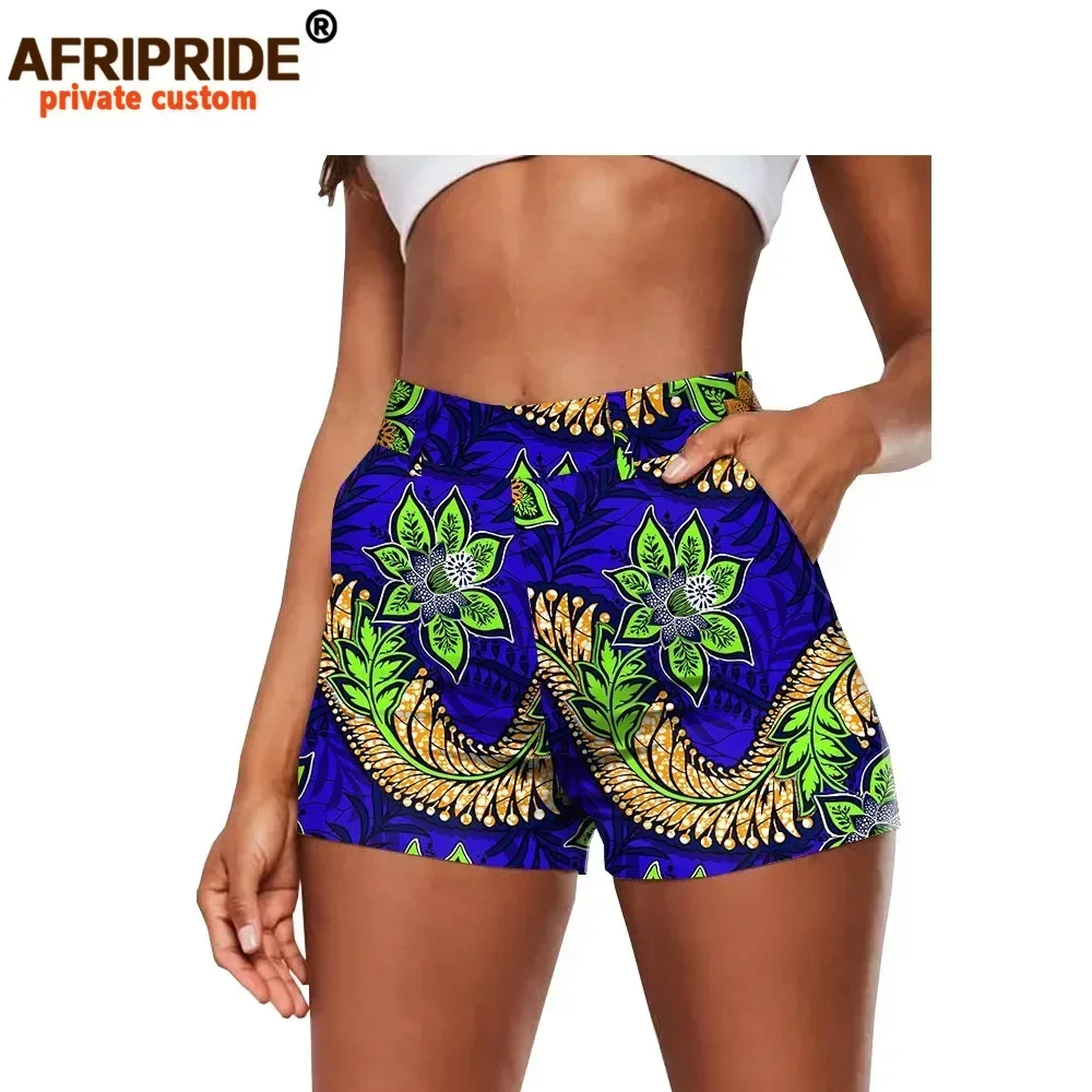 Pantalones cortos con estampado africano, moda de verano, pantalones cortos informales sexys de algodón de talla grande, ajustados, de cintura alta, Ankara Dashiki AFRIPRIDE A2021002