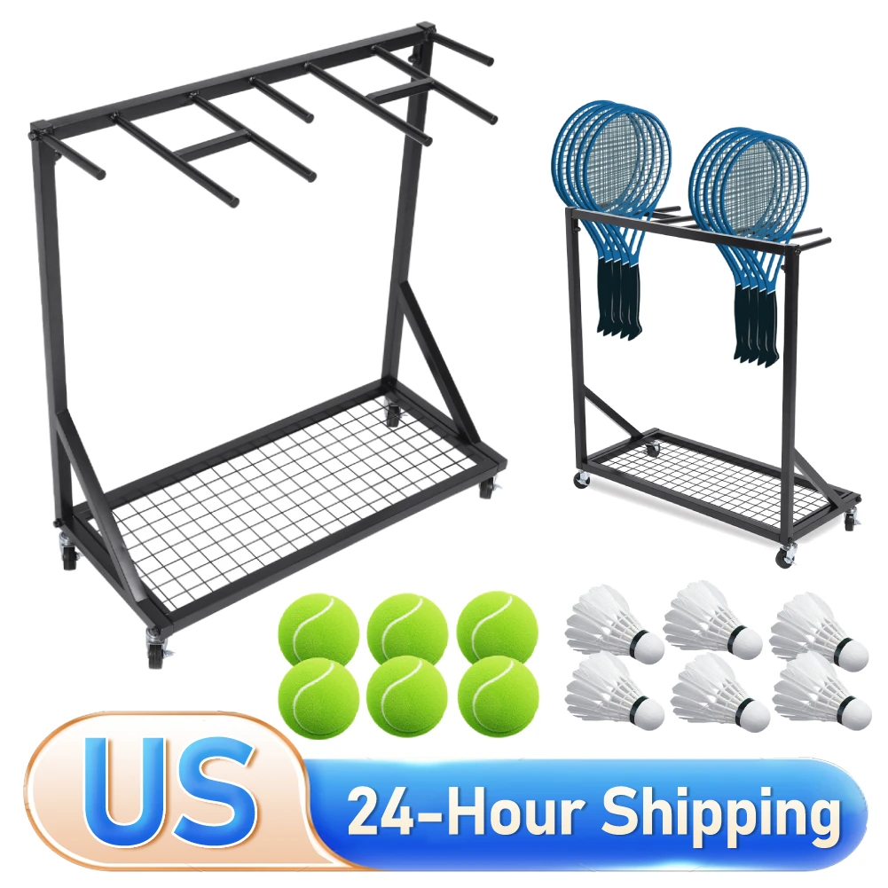 

2-Layer Tennis Racket Storage Rack W/ 360° Rotation Wheels Heavy Duty Tennis Display Organizer Holds 76 Tennis Racket 80x35x80CM