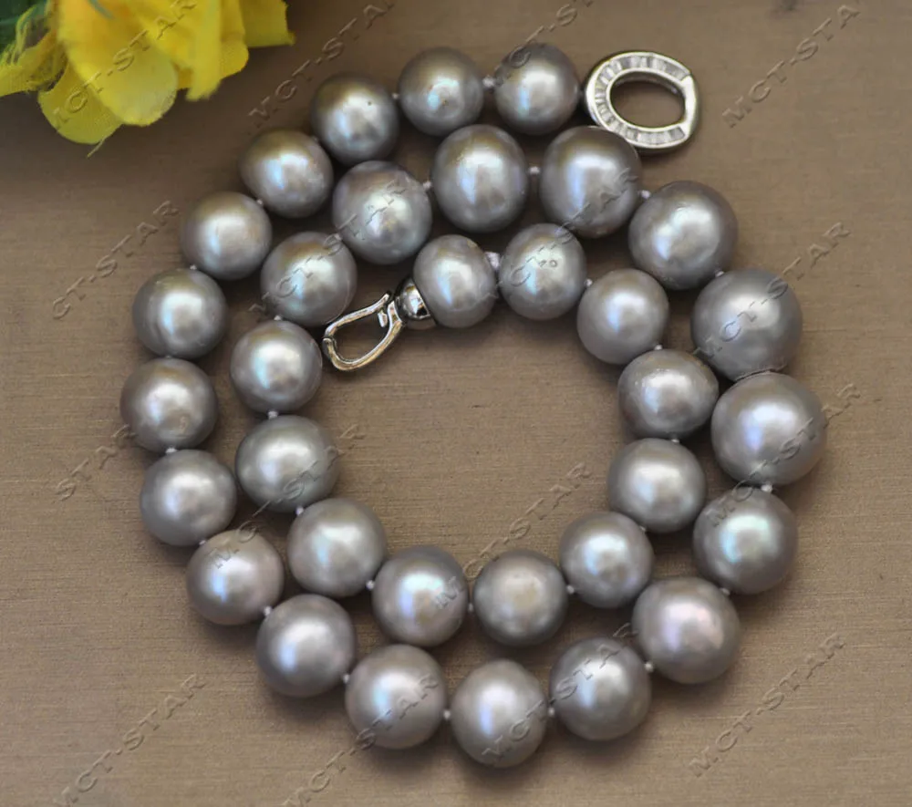 

MTC·STAR Z13167 Huge 17" 15mm Gray Round Freshwater Pearl Necklace CZ Custom jewelry