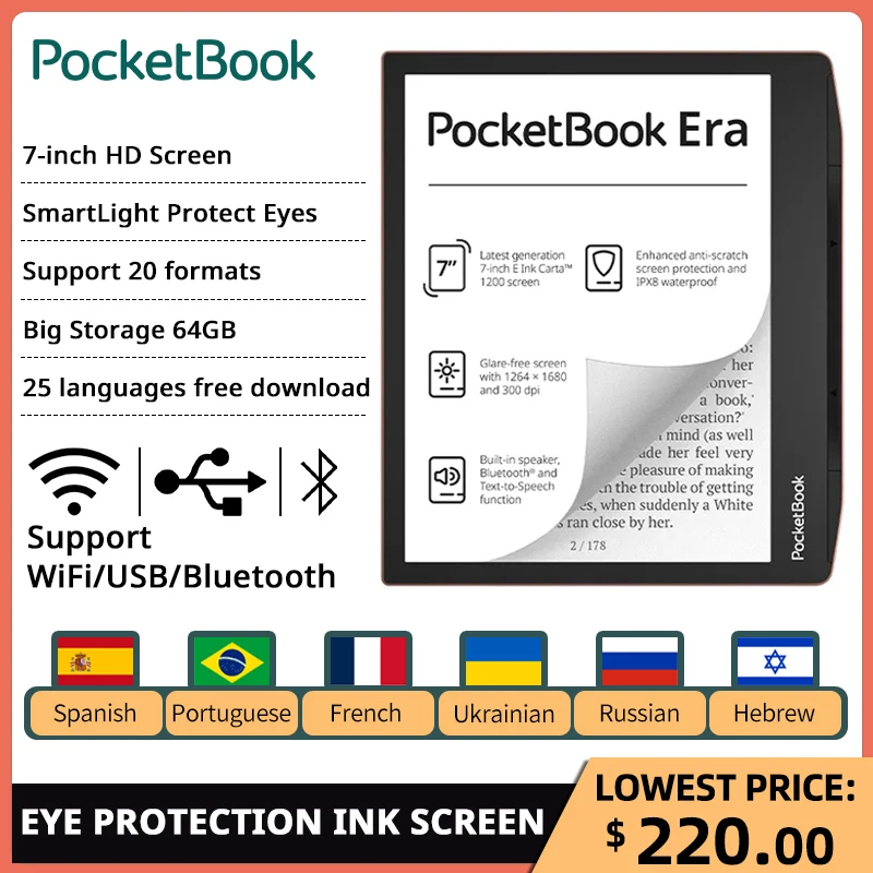 

Pocketbook Ebook 7 Inch E Ink 1200 Screen 26 Languages Ereader Speaker Bluetooth Side Reader Era Shine Control Buttons 64GB