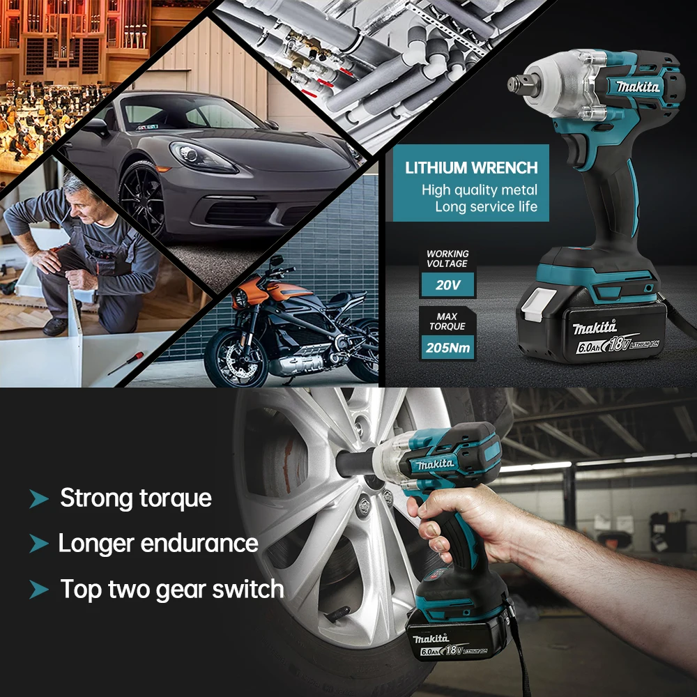 Makita DTW285 Brushless Cordless Electric Impact Wrench Rechargeable Power Tools Compatible with 18V Makita Battery
