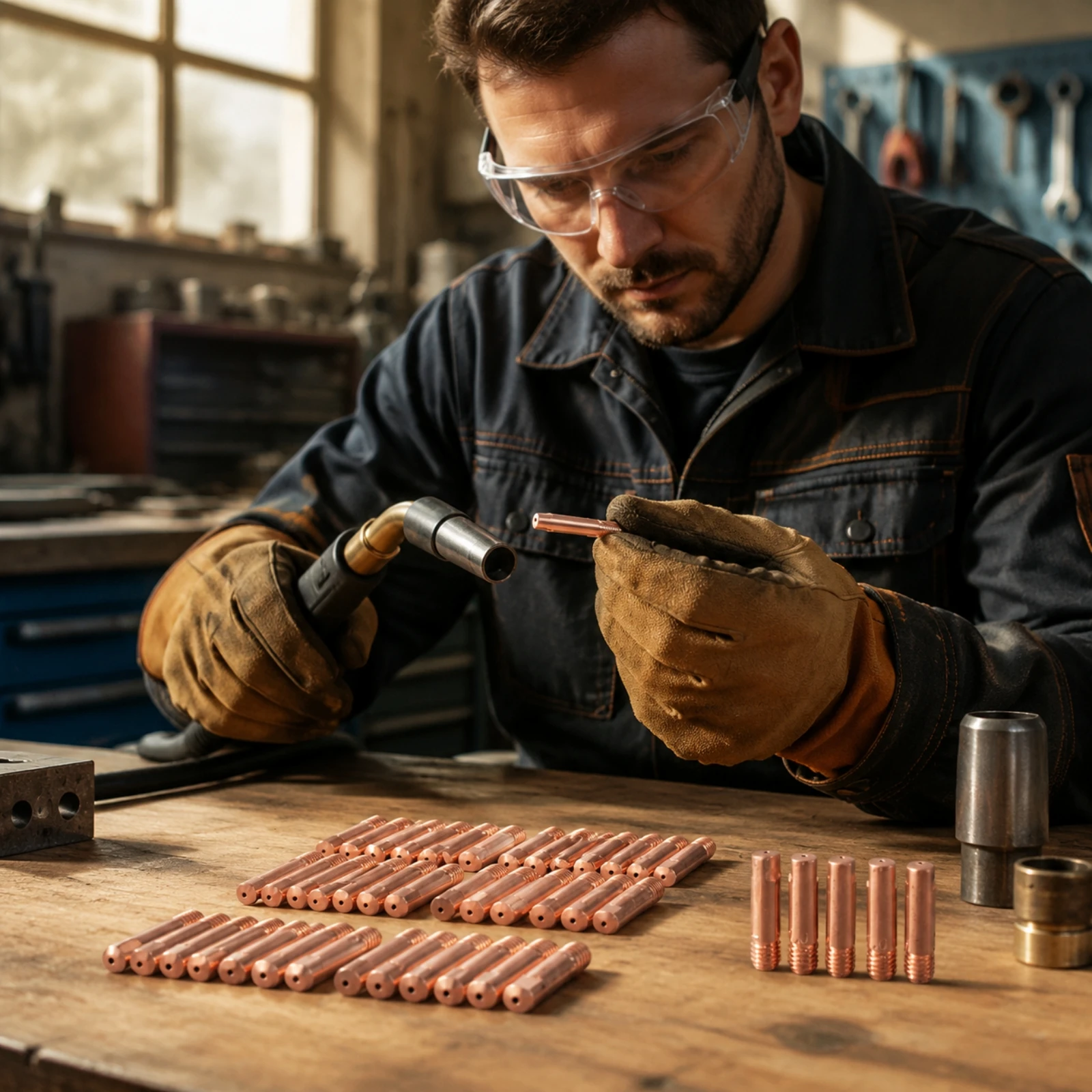 40 Pieces 14/15AK MIG Terminal Tip Threaded Copper Terminal Tip with M6 Thread Standard Size Wear Resistant for Welders, Repairs