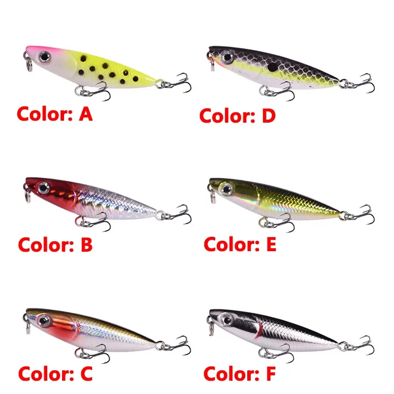 Iscas de pesca tipo lápis topwater, 1 unidade, 4,5 cm, 1,9 g, flutuante, para passear com cães, isca artificial de plástico com anzol para robalo e lúcio