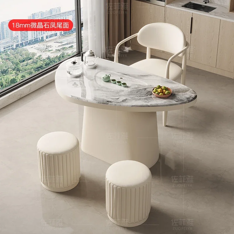 New 2024 cream wind microcrystalline stone balcony tea table and chair modern simple household small apartment rock slab tea