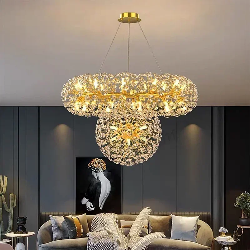 

Nordic Gold Luxury Hanging Chandelier K9 Crystal Living Dining Room Lustre Circular LED Hanging Lamp Indoor Lighting Decoration