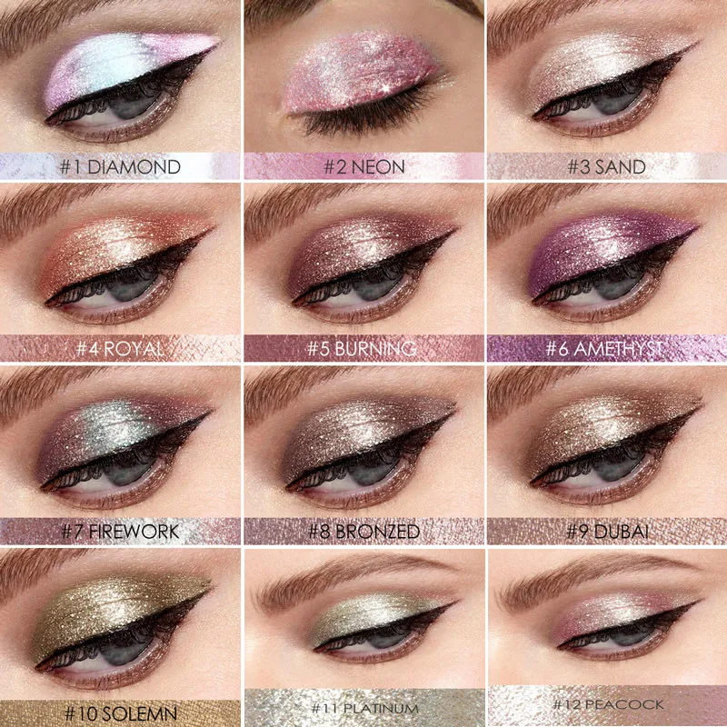 FOCALLURE 14 Colors Diamond Liquid Eyeshadow Waterproof Long-lasting Shiny Glitter Eyeliner Pearlescent Eye Shadow Cosmetics