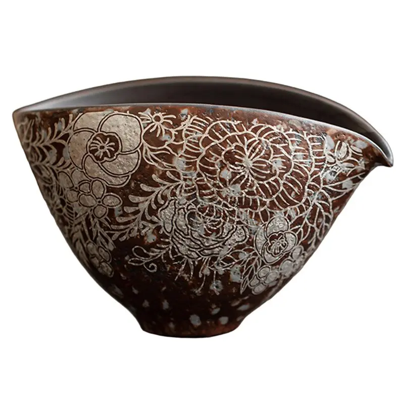 

B-Est Ancient Old Rock Mud Coarse Pottery Chahai Coffee Justice Cup 170Ml Retro Gilded Silver Flower Tea Pitcher Tea Supplies