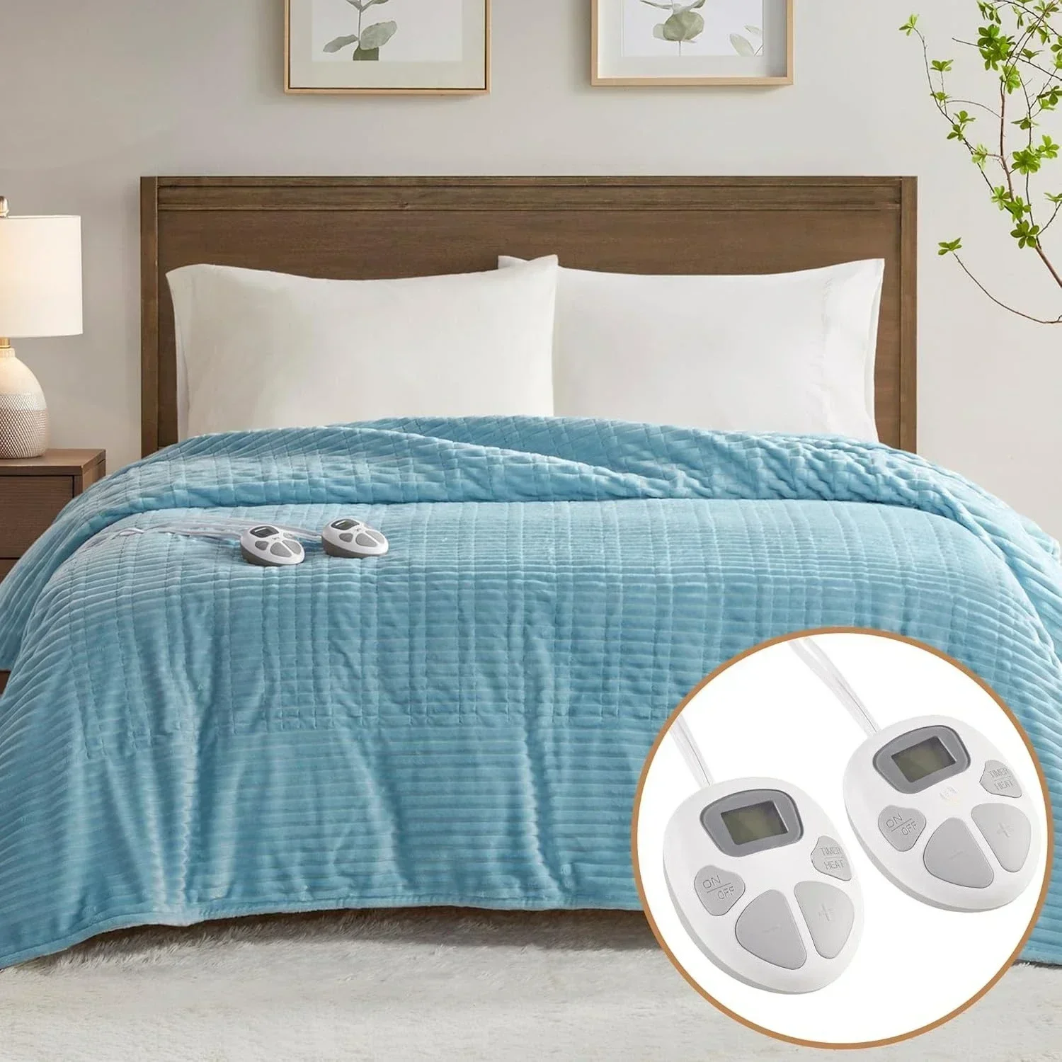 

[Hot Sale, Limited Stock!]Electric Blanket, Soft, Ribbed, Plush Heating Blanket King for Office, Couch, 1-12 hr Auto Shut Off Ti