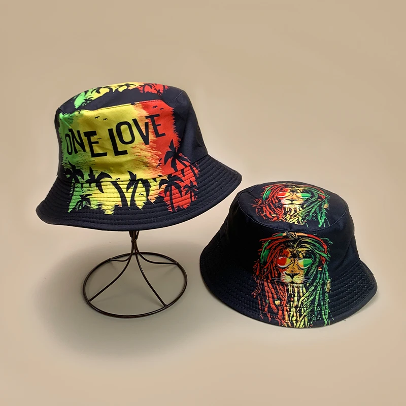 Print Lion Graffiti Letter Bucket Hats New Unisex Sunshade Casual Versatile Double Sided Wearable Fashion Hip-Hop Fisherman Caps