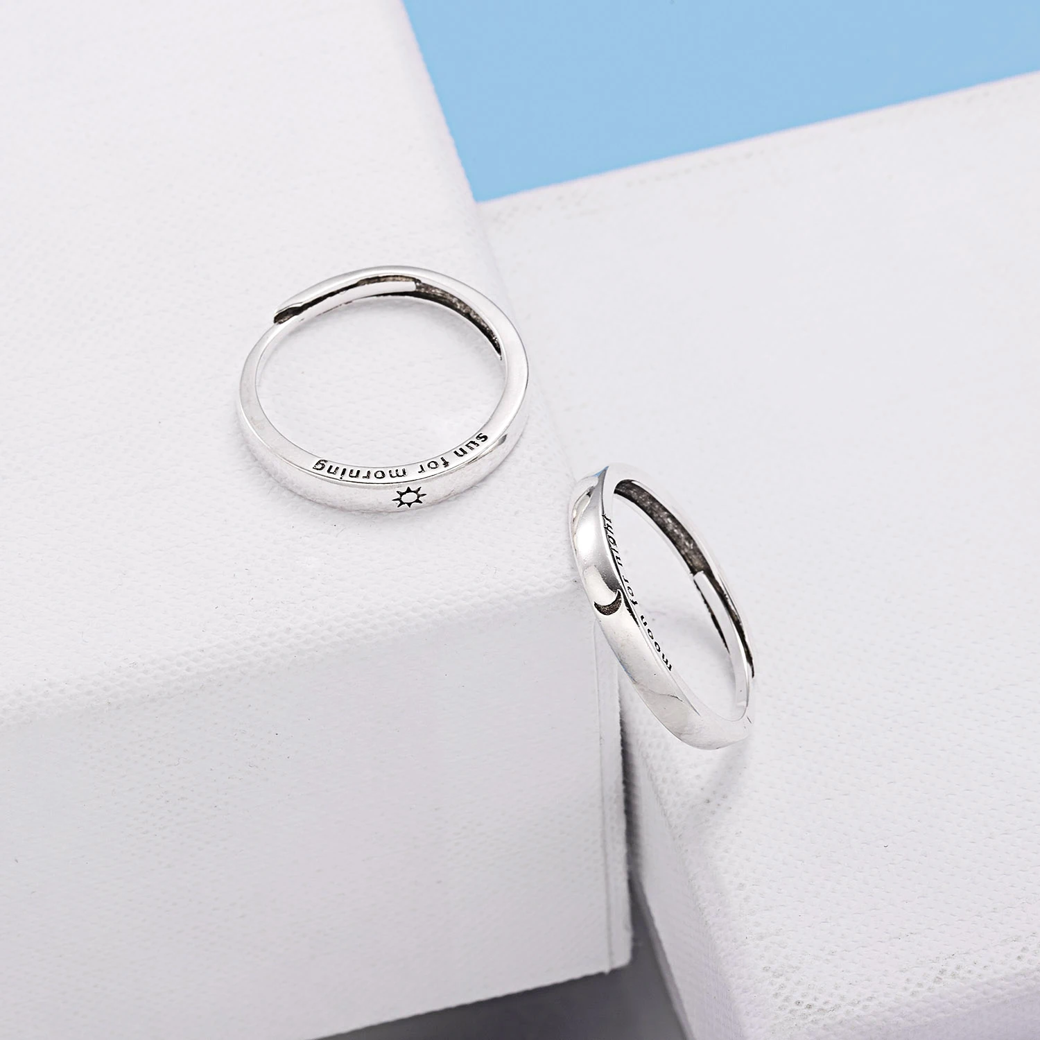 Klassischer offener Paarring mit Sonne und Mond für Damen und Herren, romantisch, schwarz, weiß, passender Fingerring-Set, Schmuck, Hochzeitstag, Geschenke – Detail 29