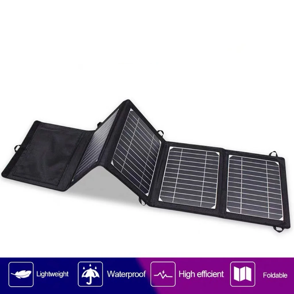 Foldable Solar Phone Charger, 45W USB C DC Output Portable Power Bank with 4 Solar Panels for Outdoor Camping Emergency Charging