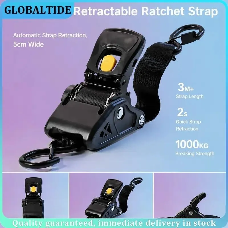 Heavy Duty Automatic Retractable Ratchet Strap 3.3m Quick Release Tie Down Belt 680kg Load Capacity S Hook for Motorcycle