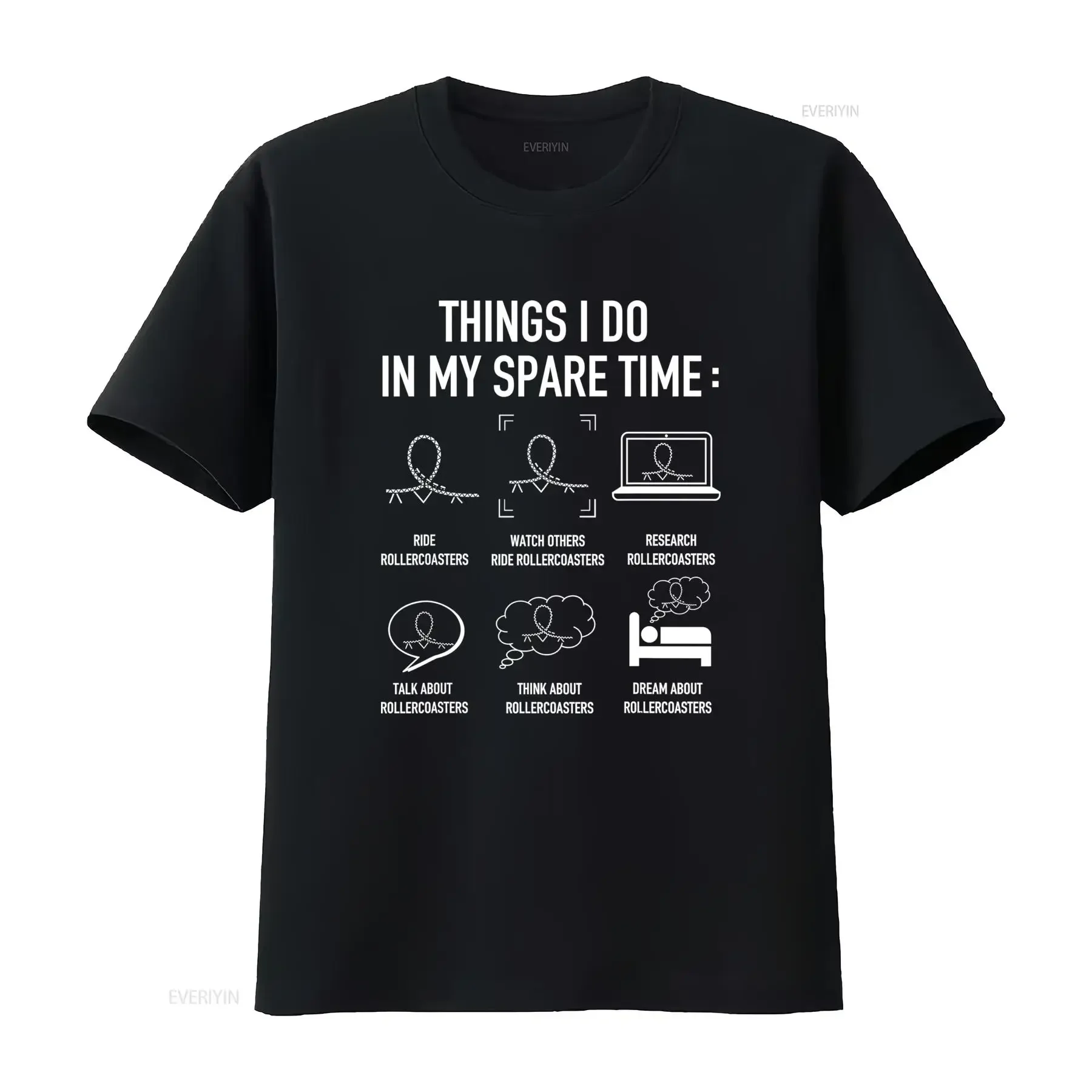 Roller Coaster Enthusiast T Shirt Things I Do In My Spare Time Theme Park with Track Graphique Casual Round Neck for vintage