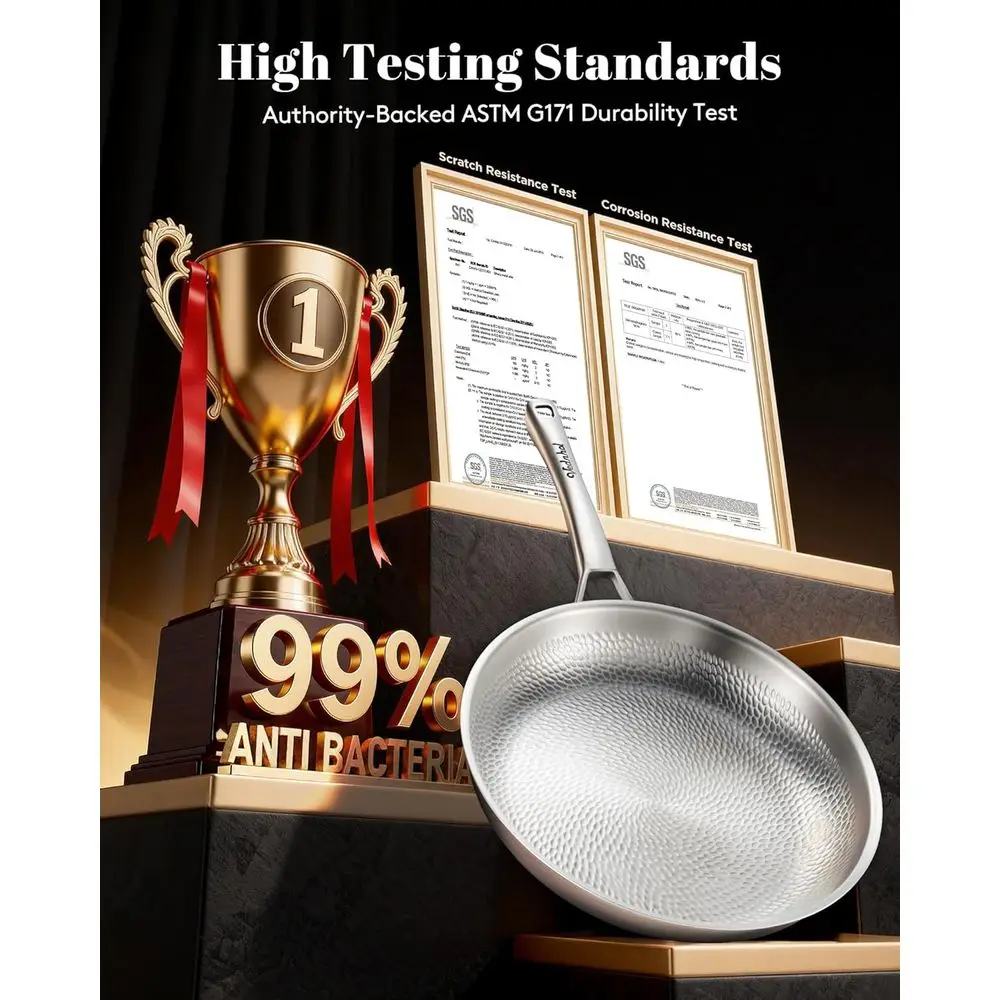 12-Inch Titanium Hammered Pro Frying Pan with Lid, Non-Stick, Non-Toxic, PFOA/PTFE Free Cookware, Dishwasher and Oven Safe, Indu