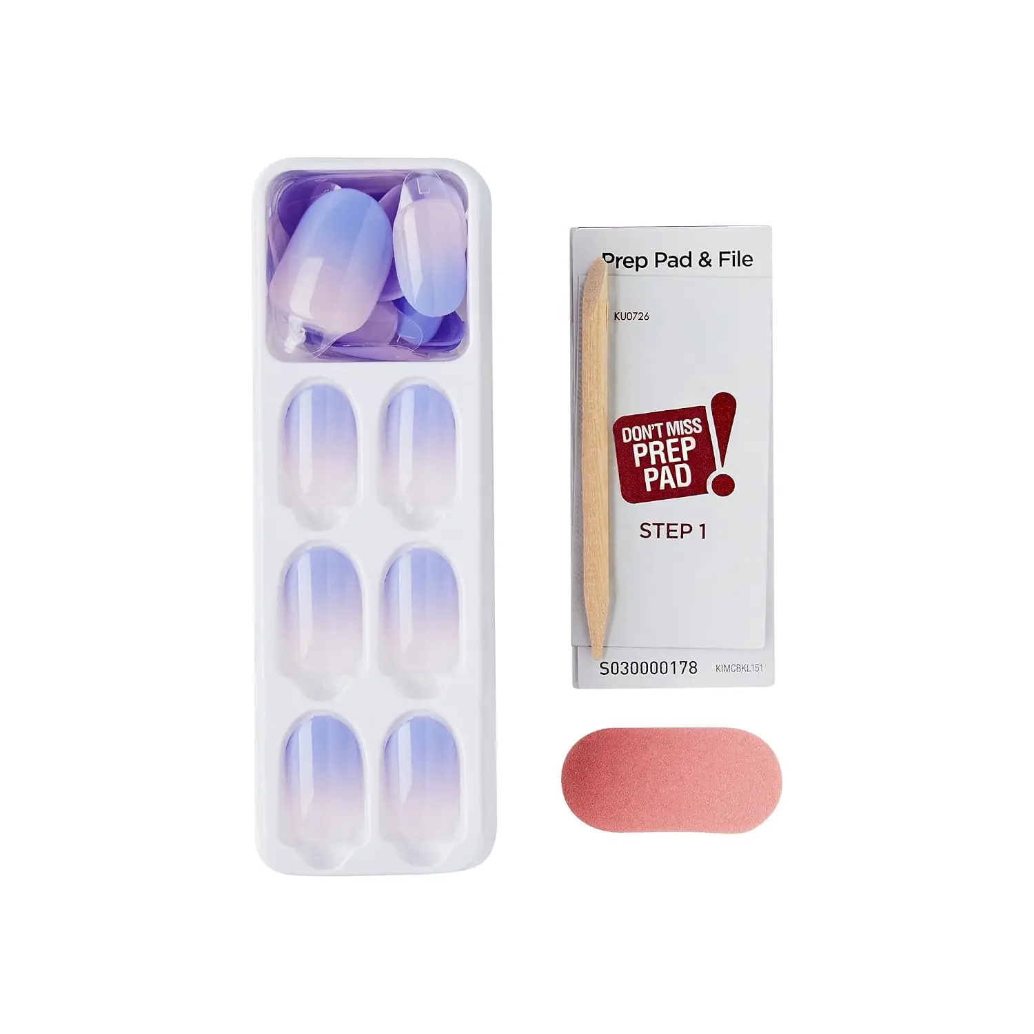 Short Oval Ombre Press On Nails, Blue, 30 Pcs, No Glue Needed, Chip Proof, Waterproof, DIY Manicure Kit with File & Stick view 4