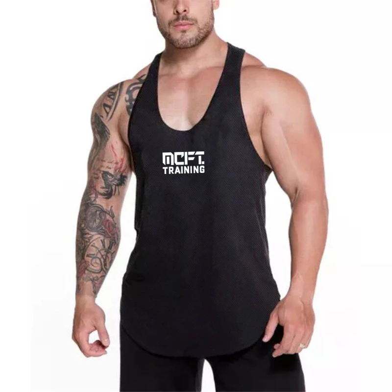 Men's Gym Clothing Summer Running Sport Quick Dry Sleeveless Shirt Mesh Fitness Tops Fashion Print Vest