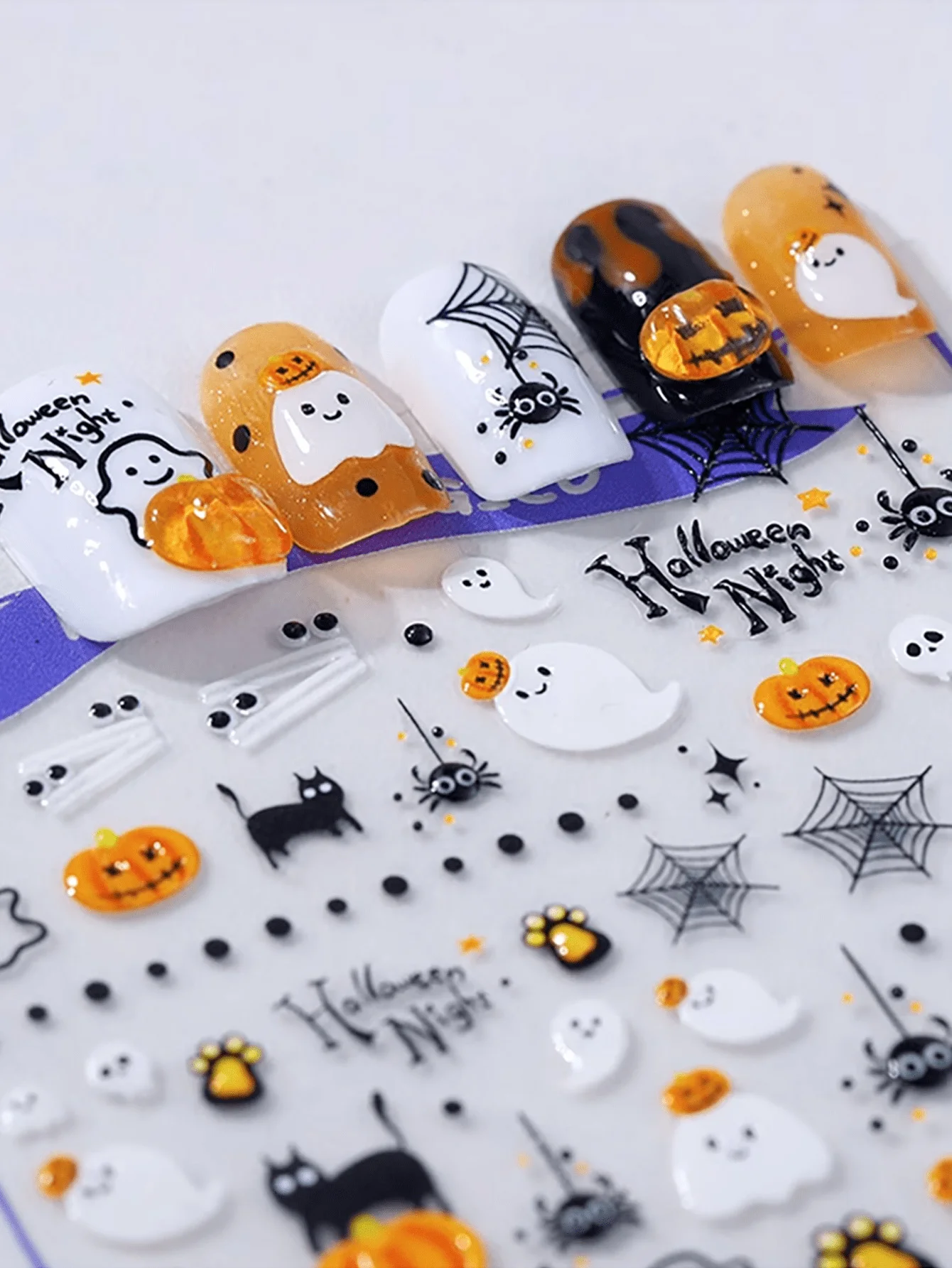 ハロウィン ゴーストとパンプキン ネイルステッカー - パーティー用防水ネイルアートステッカー