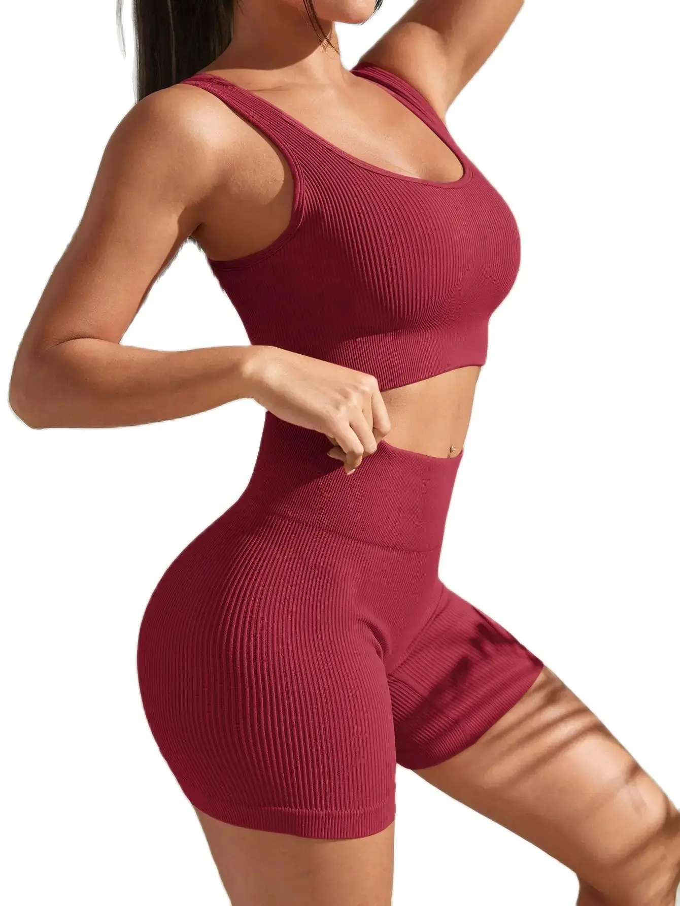 New Arrival Fashion Seamless Exercise Body-Tight Quick Dry Moisture Absorption High Waist Hip Yoga Fitness Set for Women