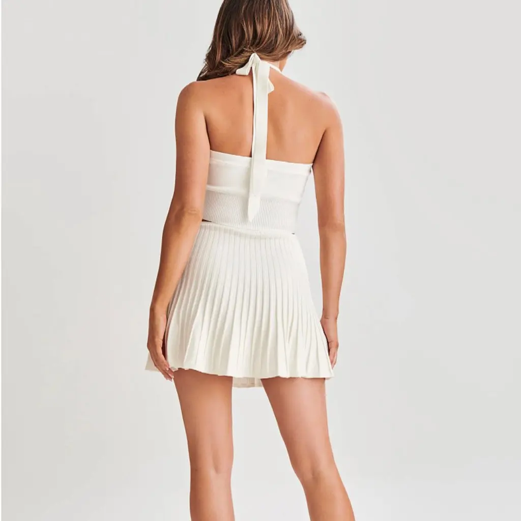 

Women's Sexy Halter Backless Vest And High Waist Pleated Skirt Two-Piece Set European And American Style Spring Clothing Suit