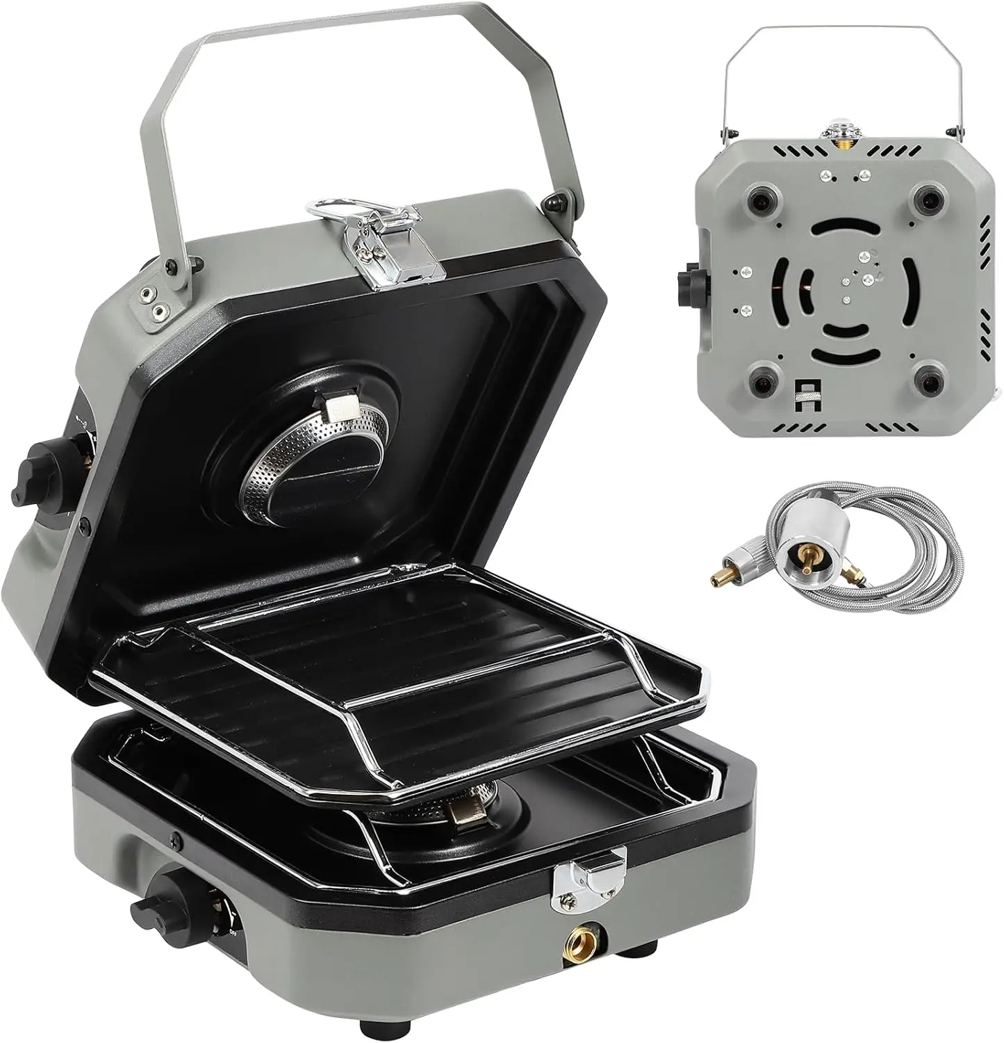 

Регулируемая портативная печь с 2 конфорками мощностью 16000 БТЕ, с кемпинговым грилем и сумкой для переноски, портативная пропановая походная печь с 2 Burne