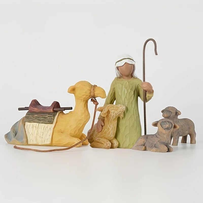 

Hand Painted Resin Shepherd and Manger Animal Birth Set - Perfect for Christmas decoration and home décor!