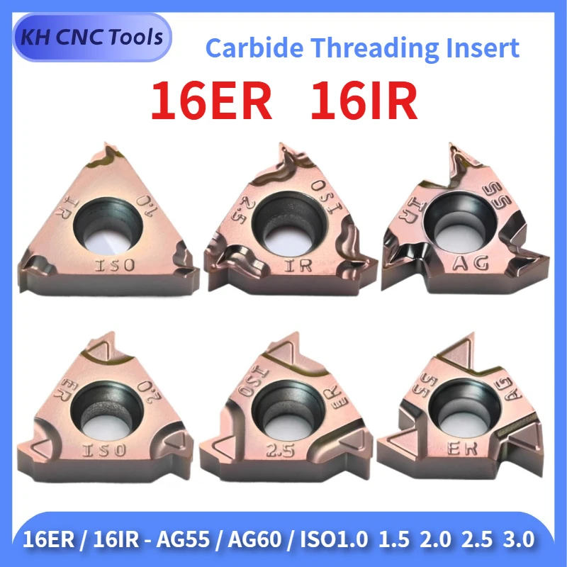 

KH CNC ISO Carbide Threading Insert 16ER 16IR 11IR AG55 AG60 External Internal Indexable Lath Turning Cutter Steel Aluminum