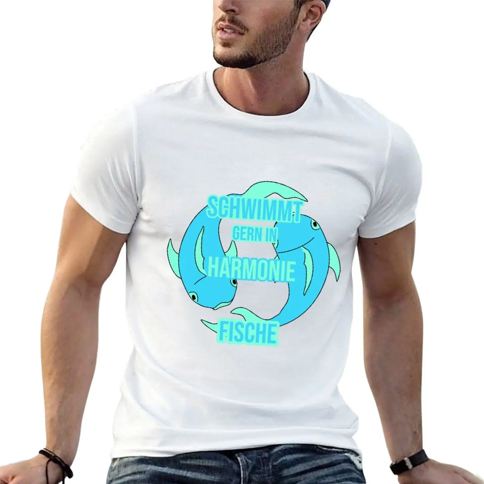 

Pisces zodiac sign - Likes to swim in harmony T-Shirt man t shirt cotton high quality t shirts for man slim fit T-Shirt