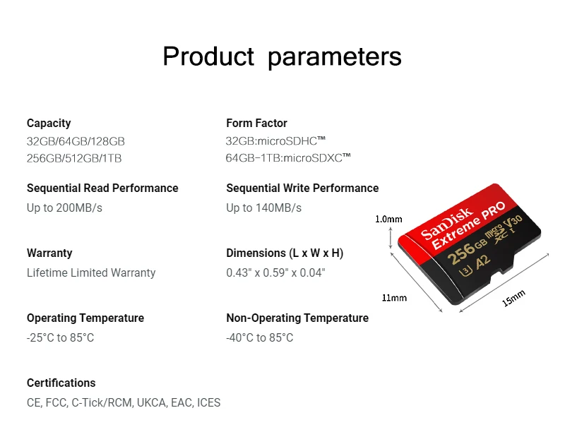 SanDisk Extreme PRO MicroSDXC-Karte 32GB 64GB 128GB 256GB 512GB 1T UHS-I U3 A2 V30 200MB/s Lesegeschwindigkeit mit SD-Adapter 4K-Video – Detail 8
